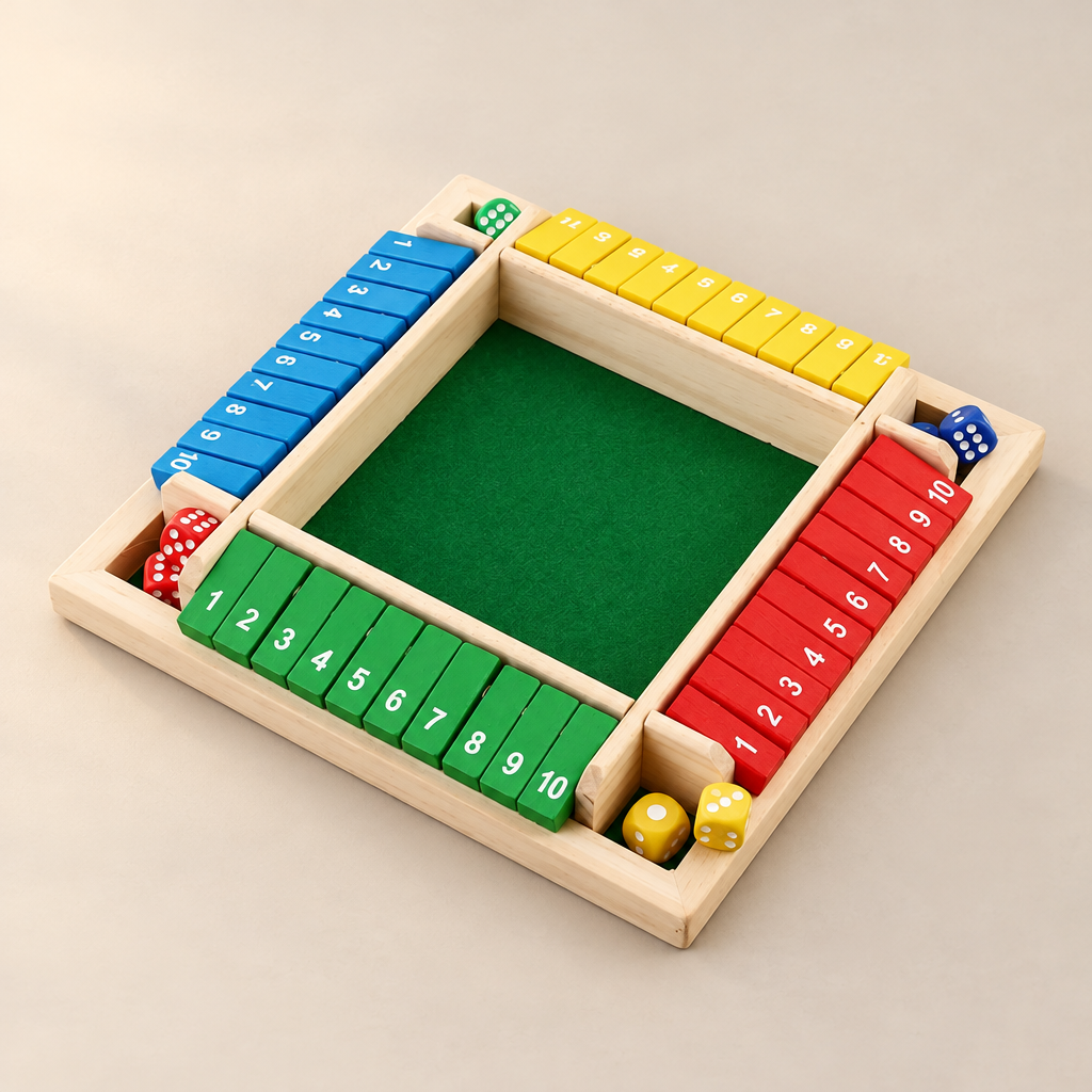 4-Player Wooden Shut the Box Maths Dice Game