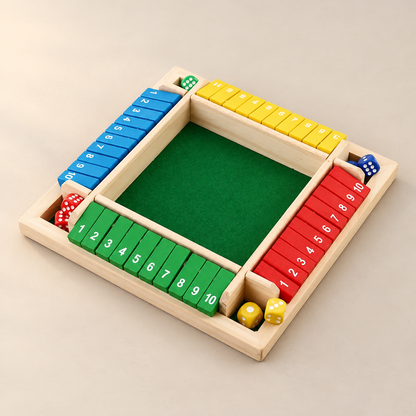 4-Player Wooden Shut the Box Maths Dice Game