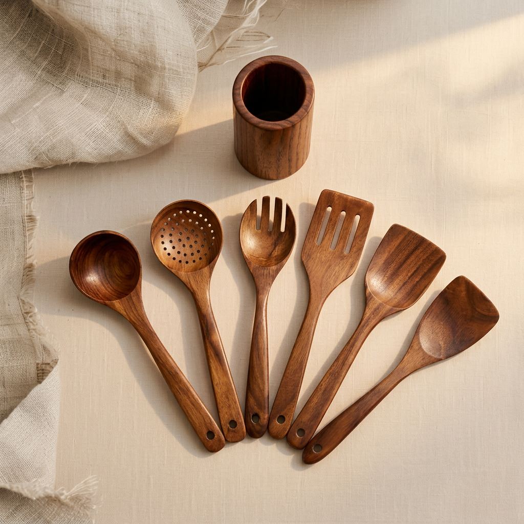 Teak Wood Utensil Set 7PC