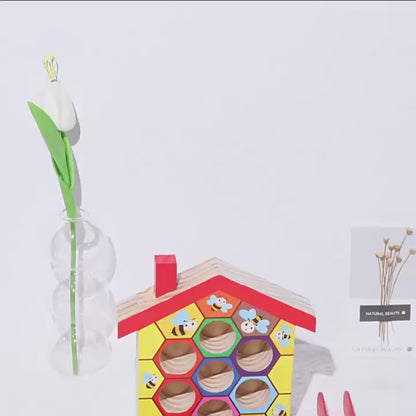 MONTESSORI WOODEN BEE HIVE COLOUR SORTING GAME